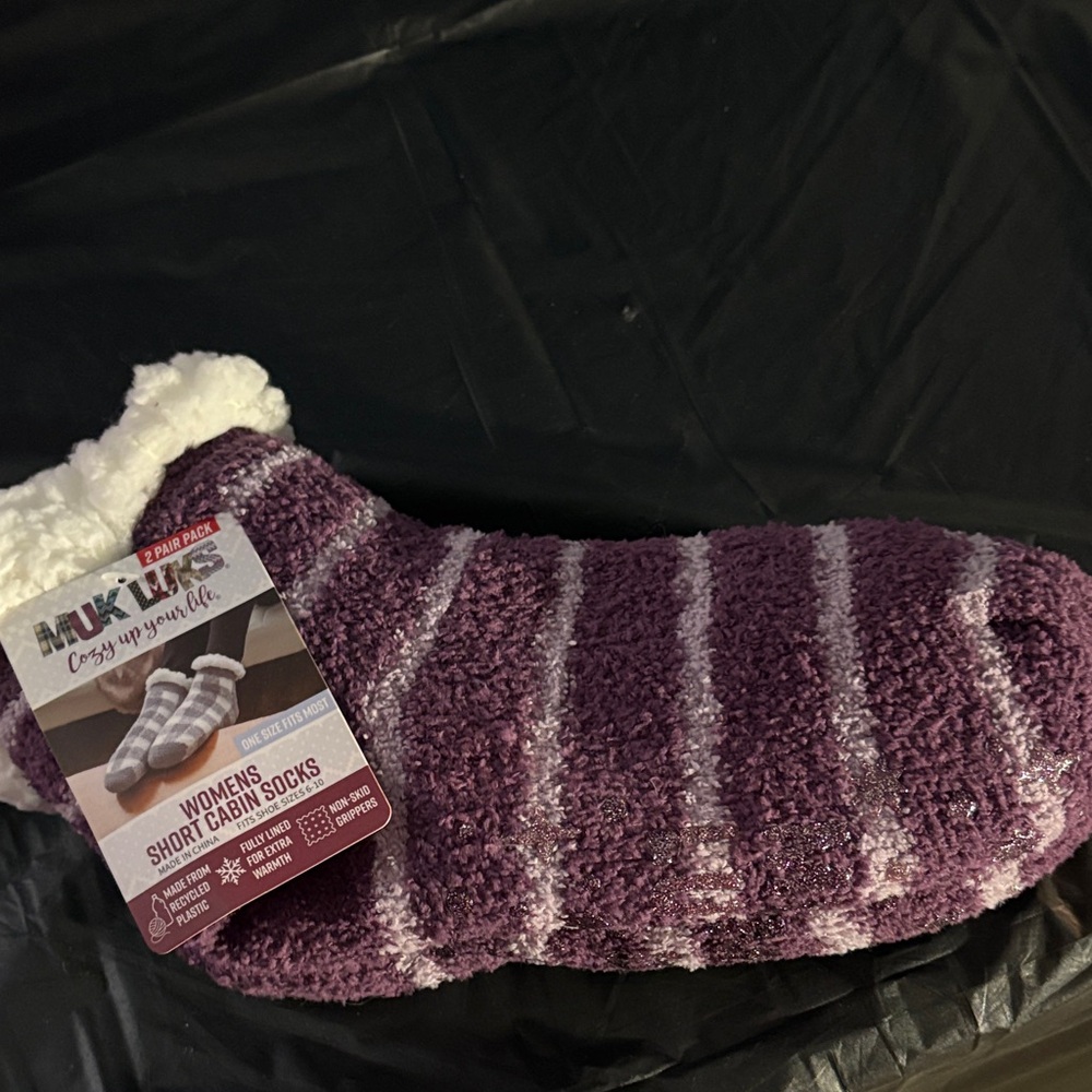 Muk Luks Women's Striped Purple Cabin Socks